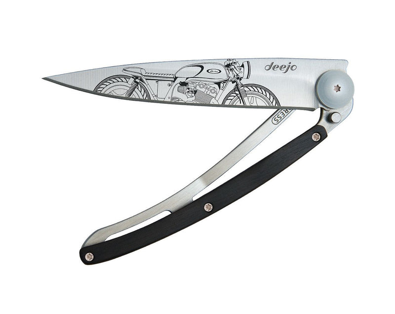 Deejo Tattoo 37g Knife with Ebony Handle, Caf?? Racer