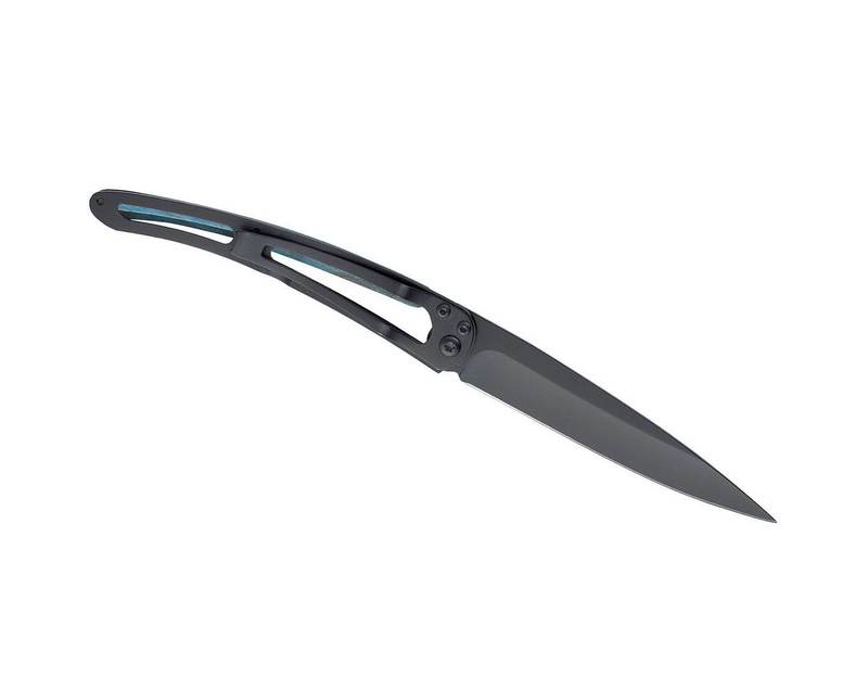 Deejo Black 37g Knife with Blue Beech Wood Handle - Hector Dolphin