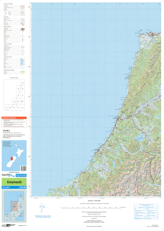 NZ Topo 250 Map 17 - Greymouth