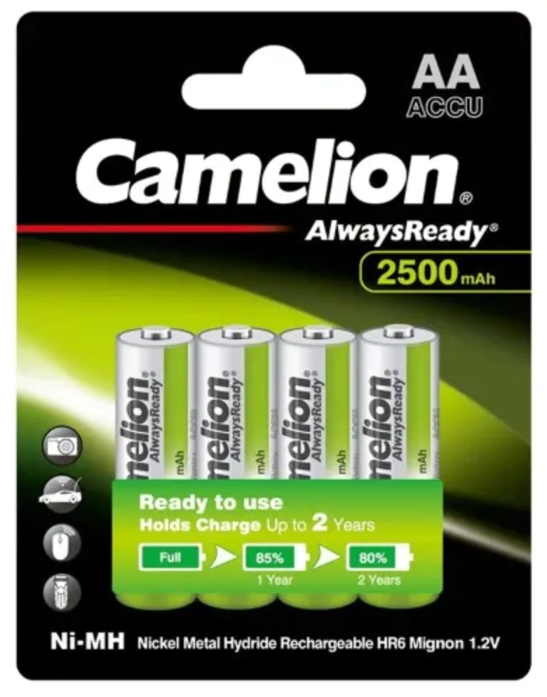 Camelion Always Ready 2500MAH AA Rechargeable Batteries 4Pk