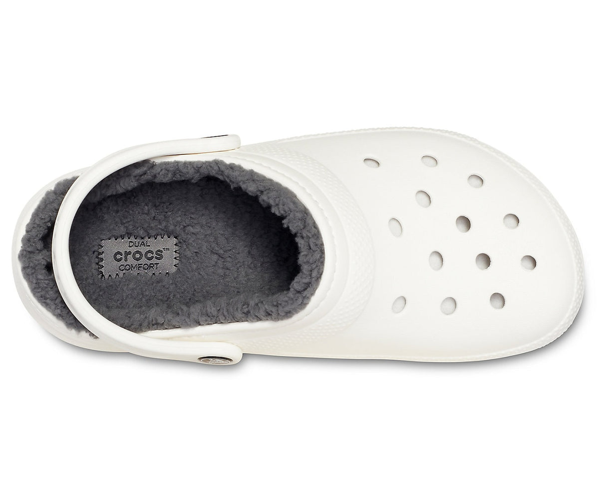 White shops and grey fuzzy crocs